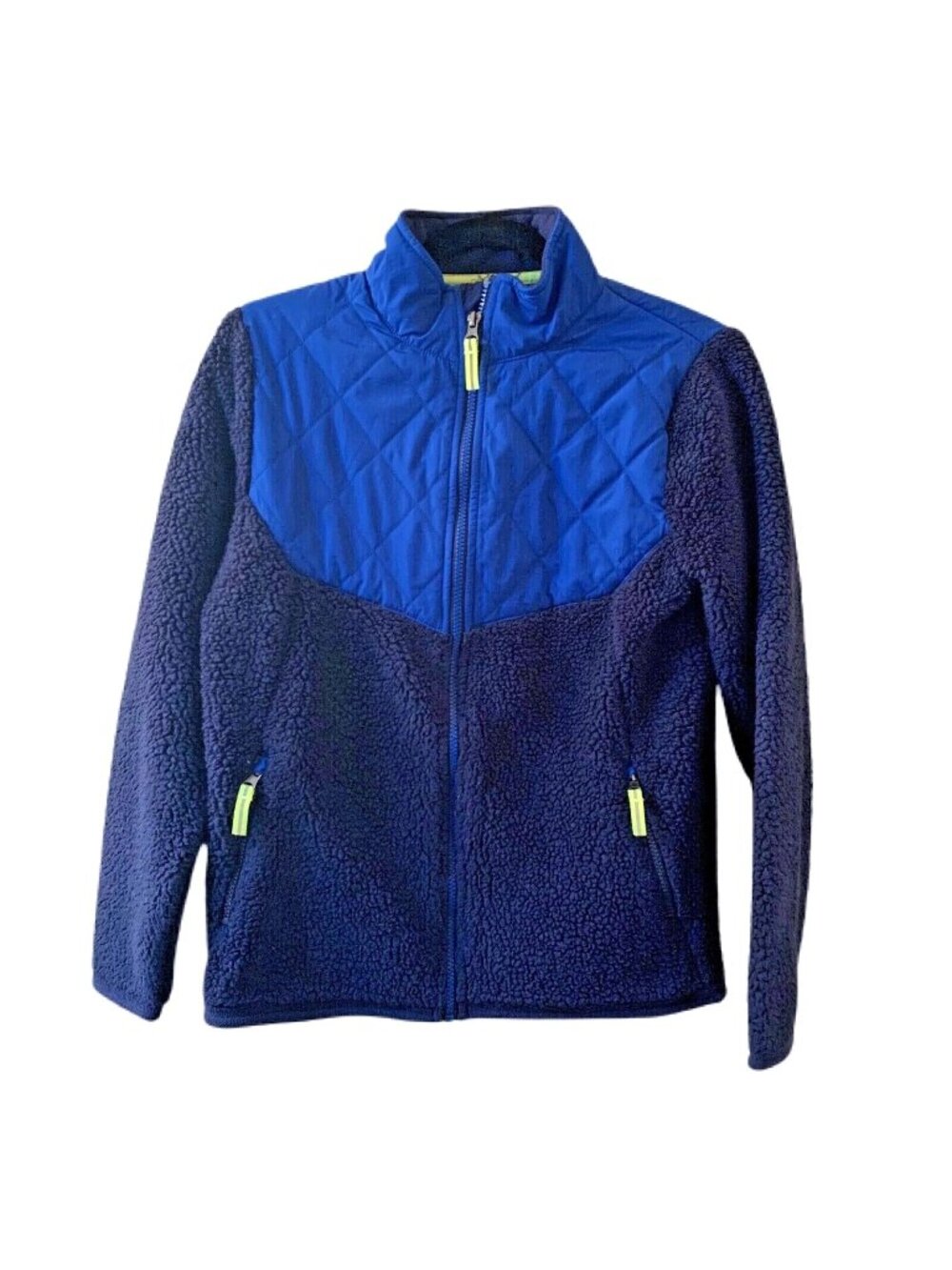 Champion Boys Blue Quilted Fleece Jacket L 12-14 Full Zip Soft Warm Outerwear
